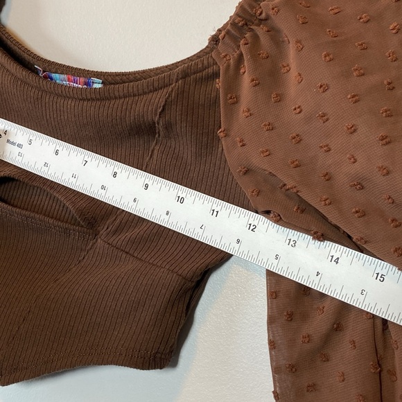 Urban Outfitters Puff Sleeve Blouse Women’s XS Chocolate Brown Cropped Boho Top - Picture 15 of 17